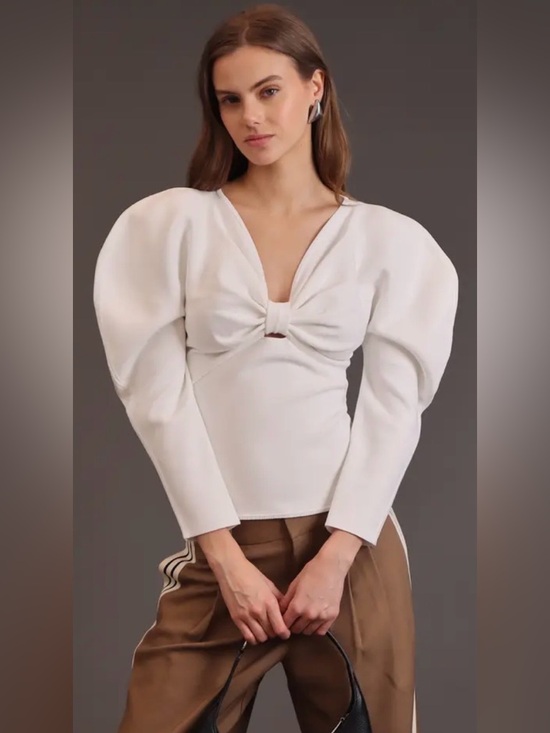 Avec Les Filles Tops - Avec Les Filles White Dolman Sleeves Bow Front Knit Top Coquette Balletcore SM
